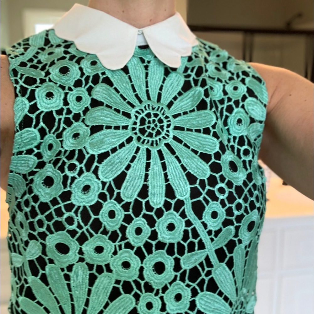 Adorable collared mint lace overlay sheath dress